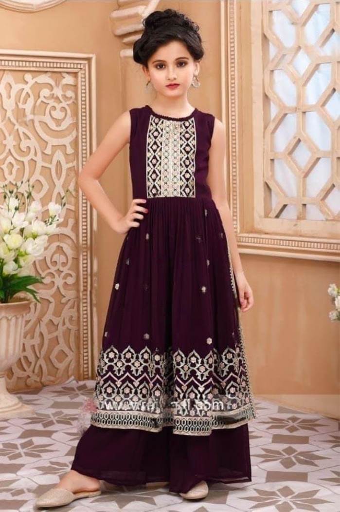 Wine Color Party Wear Designer Plaazo Suit