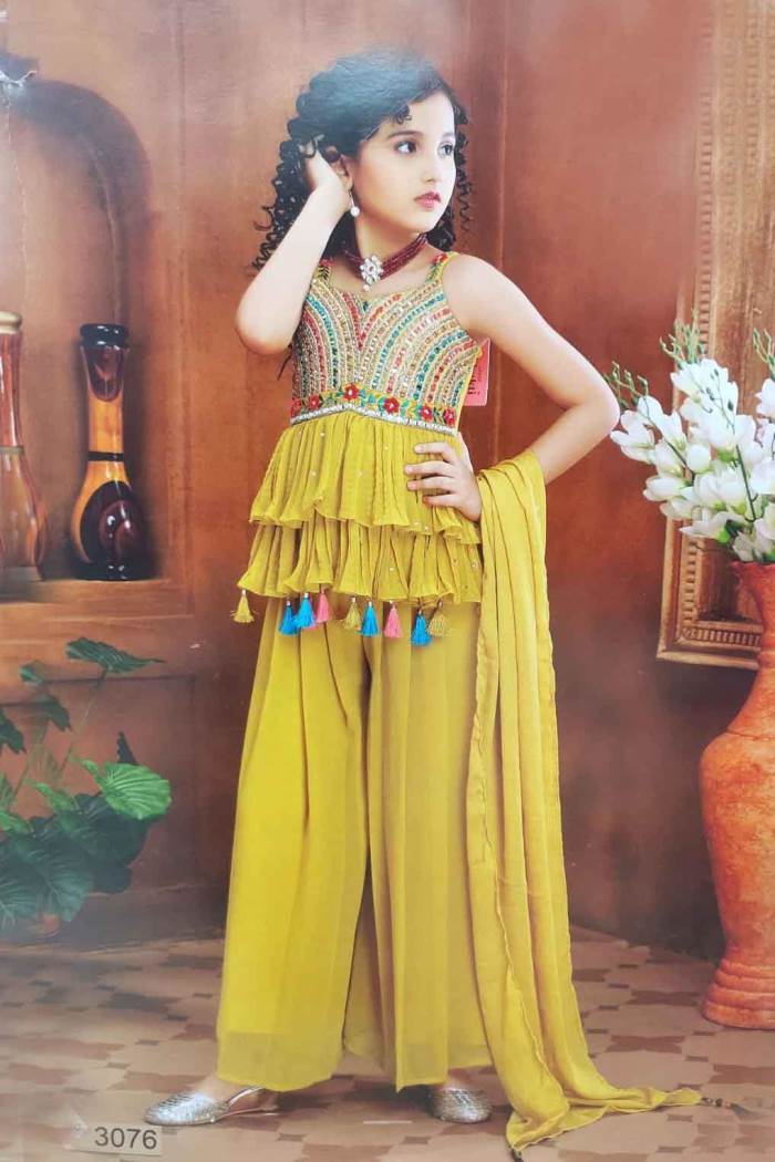 Gold Color Party Wear Designer Plaazo Suit