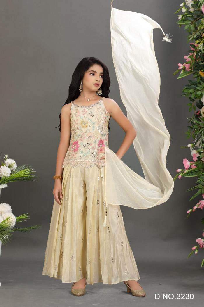 Cream Color Party Wear Designer Plazo Suit