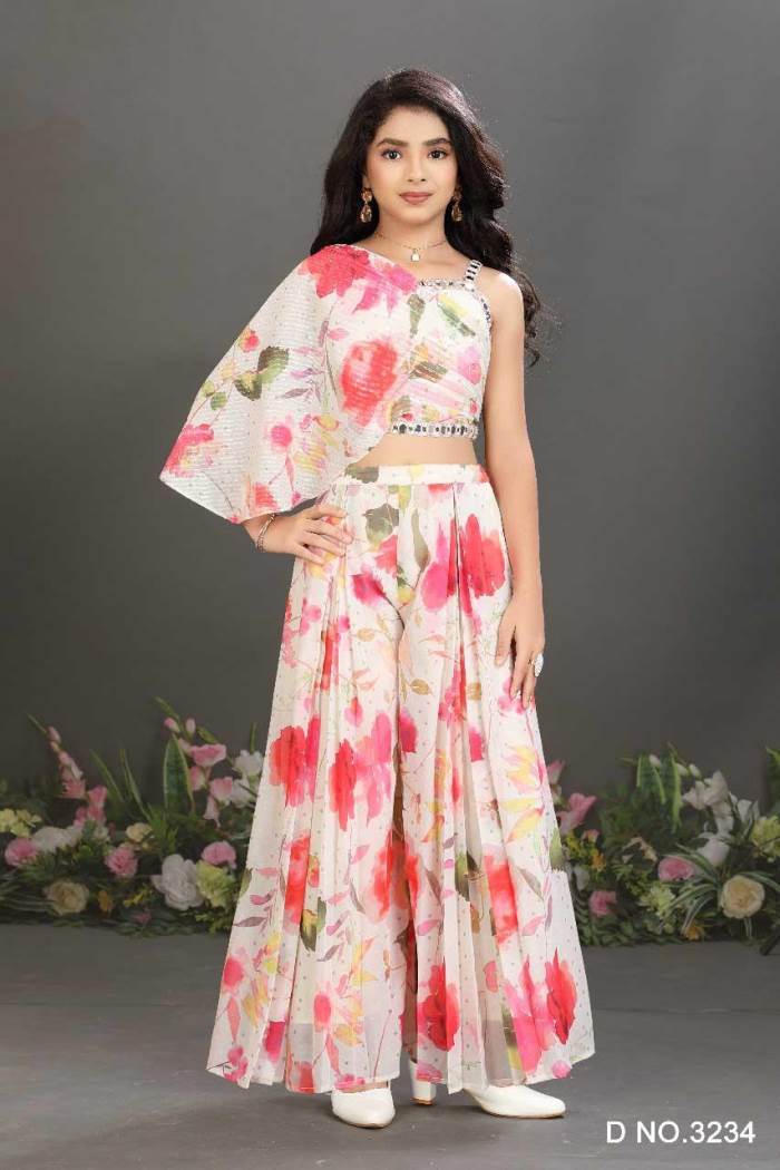 Cream Color Party Wear Designer Plazo Suit