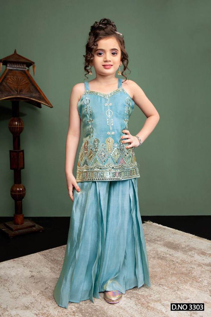 Sky Color Party Wear Desingner Plazo Suit