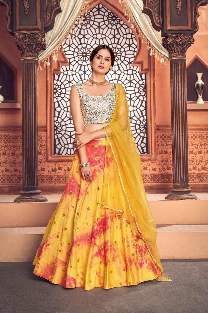 Yellow Color Wedding Collection Designer Semi-Stich Lehenga Choli