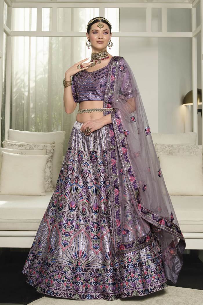 Dusty Purple Color wedding Wear Designer Semi-Stitched Lehenga Choli