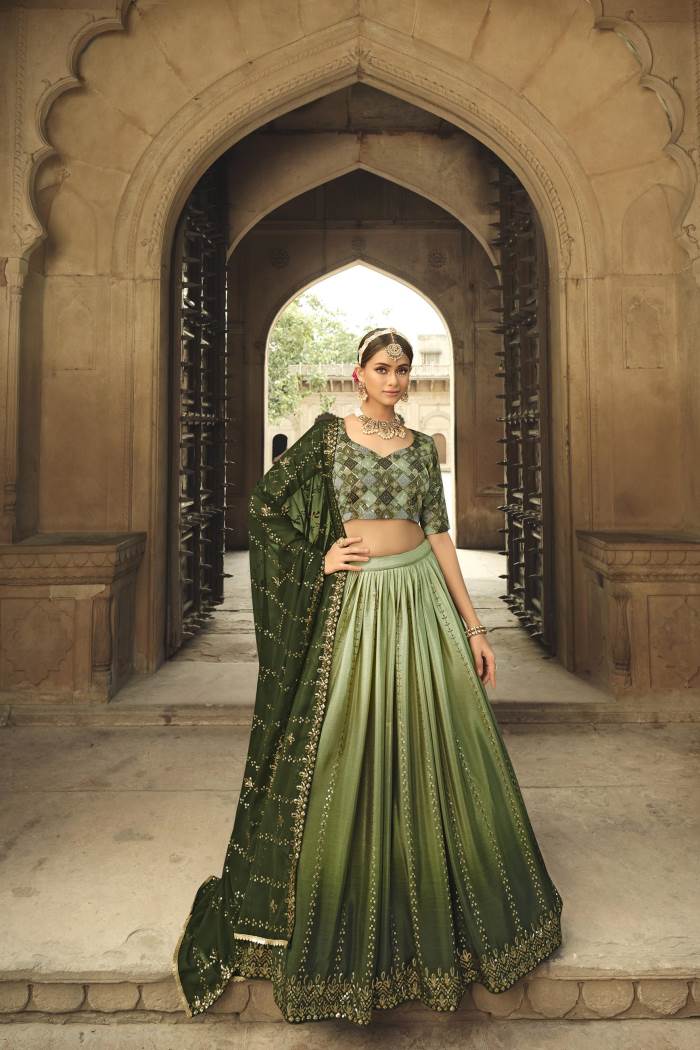 Green Color Wedding Wear Designer Lehenga Choli 