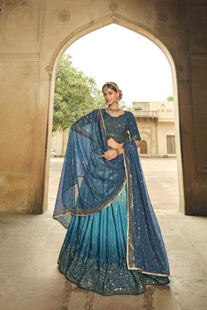 Blue Color Wedding Wear Designer Semi-Stitched Lehenga Choli 