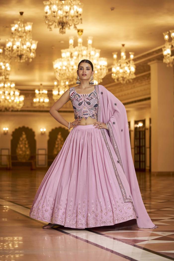 Pink Color Wedding Collection Semi-Stitched Lehenga Choli