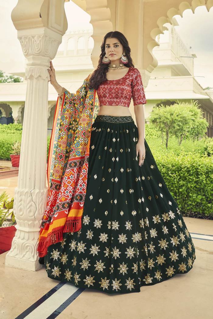 Rani Green Color Wedding Wear Designer Semi-Stitched Lehenga Choli