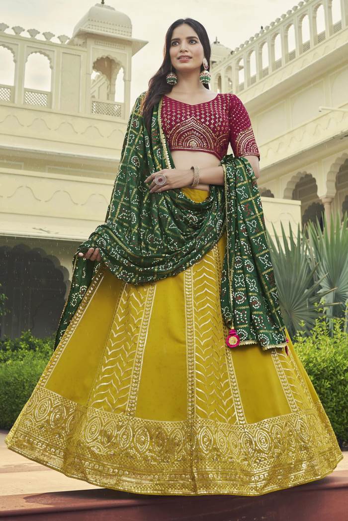 Rain Yellow Color Wedding Wear Designer Semi-Stitched Lehenga Choli