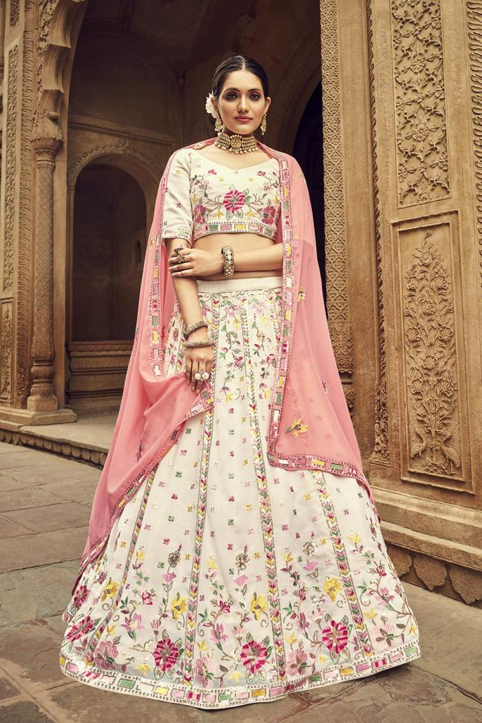 Cream Color Wedding Wear Designer Semi-Stitched Lehenga Choli