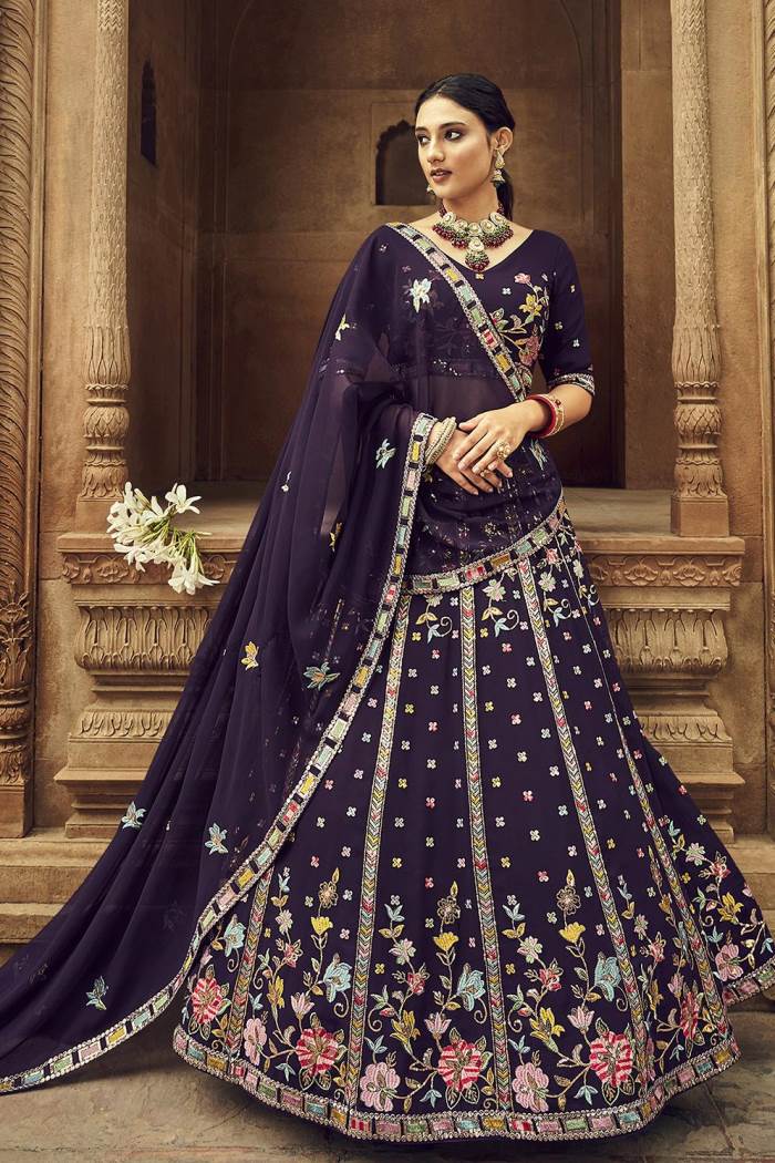 Purple Color wedding Wear Designer semi-Stitched Lehenga Choli