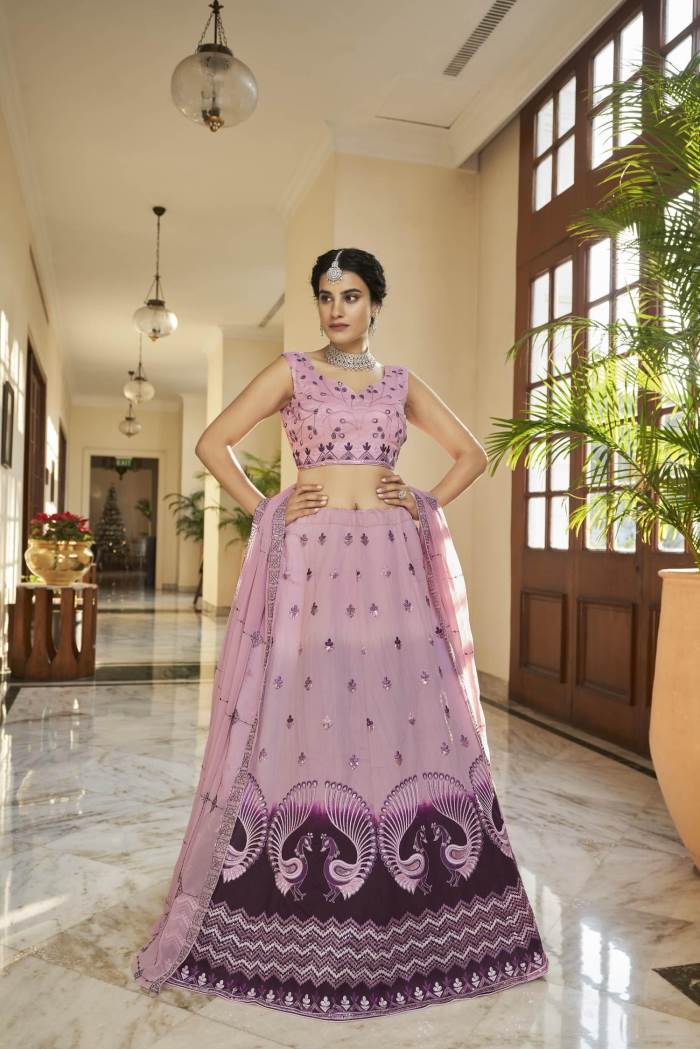 Dust Pink & Purple Color Wedding Collection Designer Semi-Stich Lehenga Choli