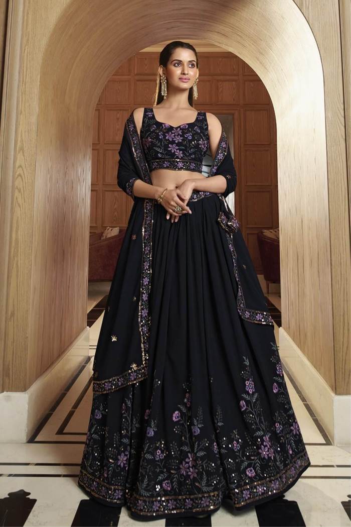 Navy Blue Color Wedding Collection Designer Semi-Stich Lehenga Choli