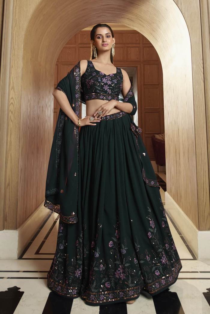 Green Color Wedding Collection Designer Semi-Stich Lehenga Choli