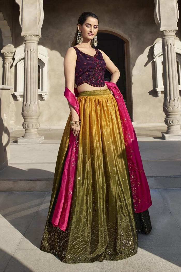 Wine Color Wedding Collection Designer Semi-Stich Lehenga Choli