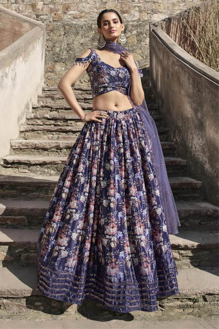 Purple Color Wedding Collection Designer Semi-Stich Lehenga Choli
