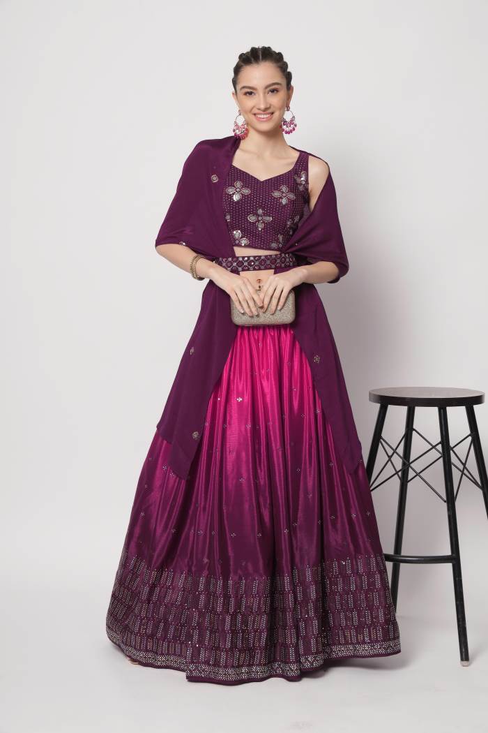Purple Color Wedding Collection Designer Semi-Stich Lehenga Choli
