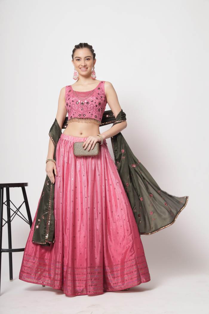 Pink Color Wedding Collection Designer Semi-Stich Lehenga Choli