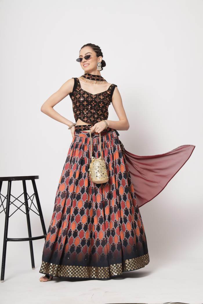 Black Color Wedding Collection Designer Semi-Stich Lehenga Choli