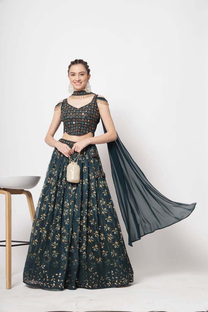 Blue Color Wedding Collection Designer Semi-Stich Lehenga Choli