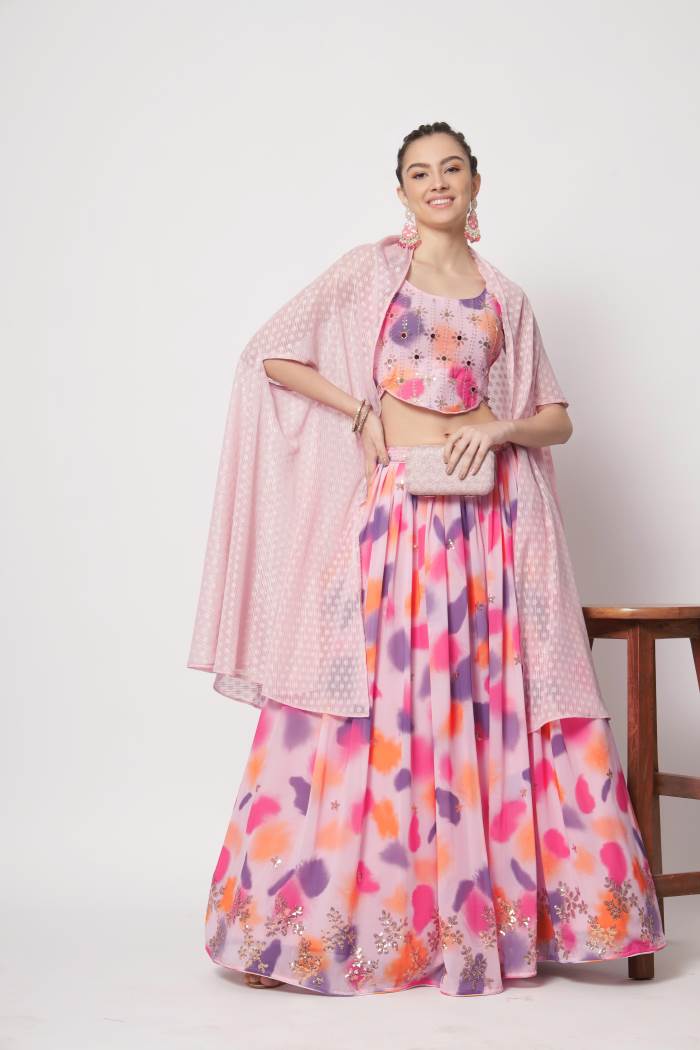 Pink Color Wedding Collection Designer Semi-Stich Lehenga Choli