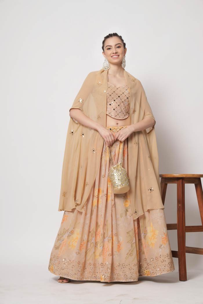 Beige Color Wedding Collection Designer Semi-Stich Lehenga Choli