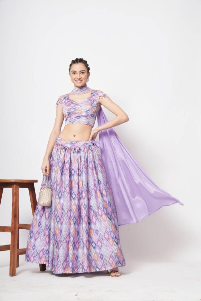 Lavender Color Wedding Collection Designer Semi-Stich Lehenga Choli
