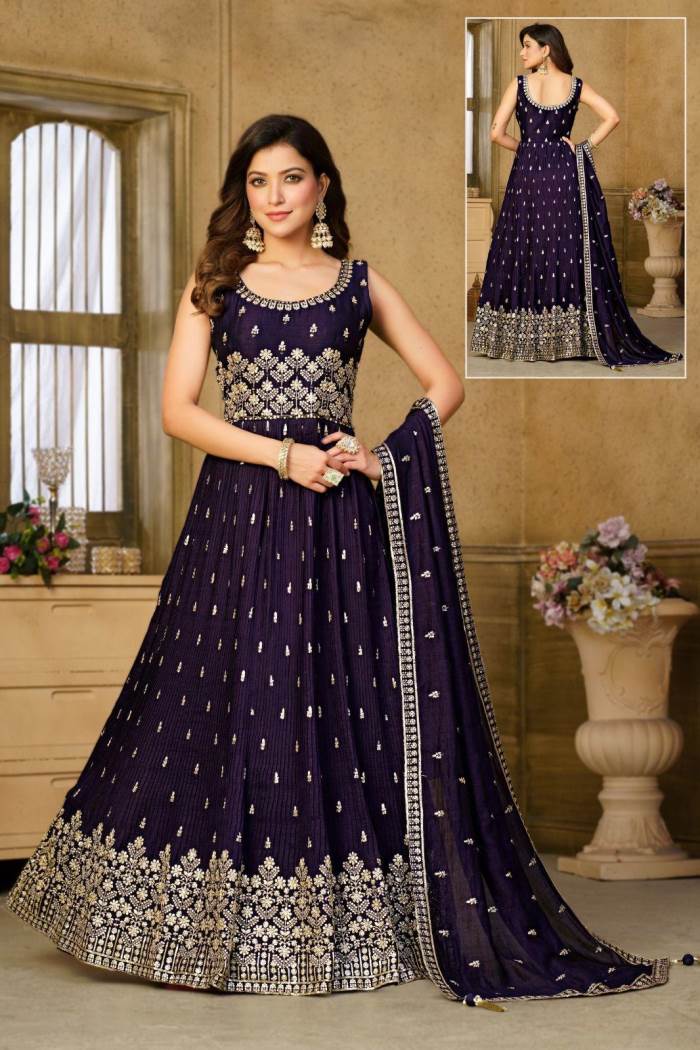Wine Color Party Wear Desiner Gown