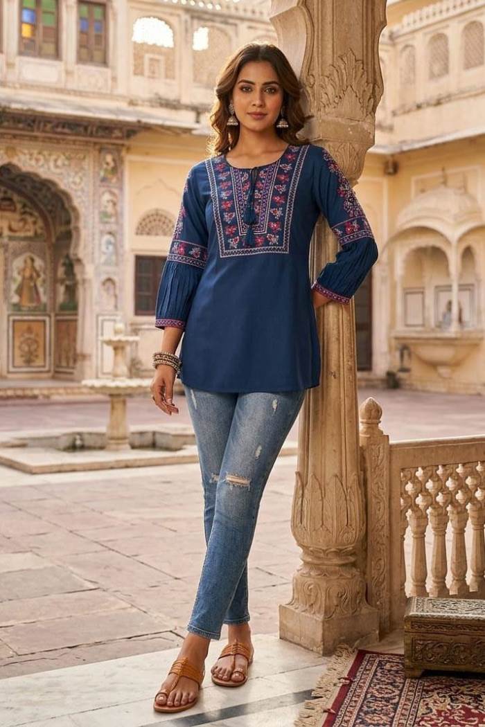 Navy Colour Casual Wear Short Kurti