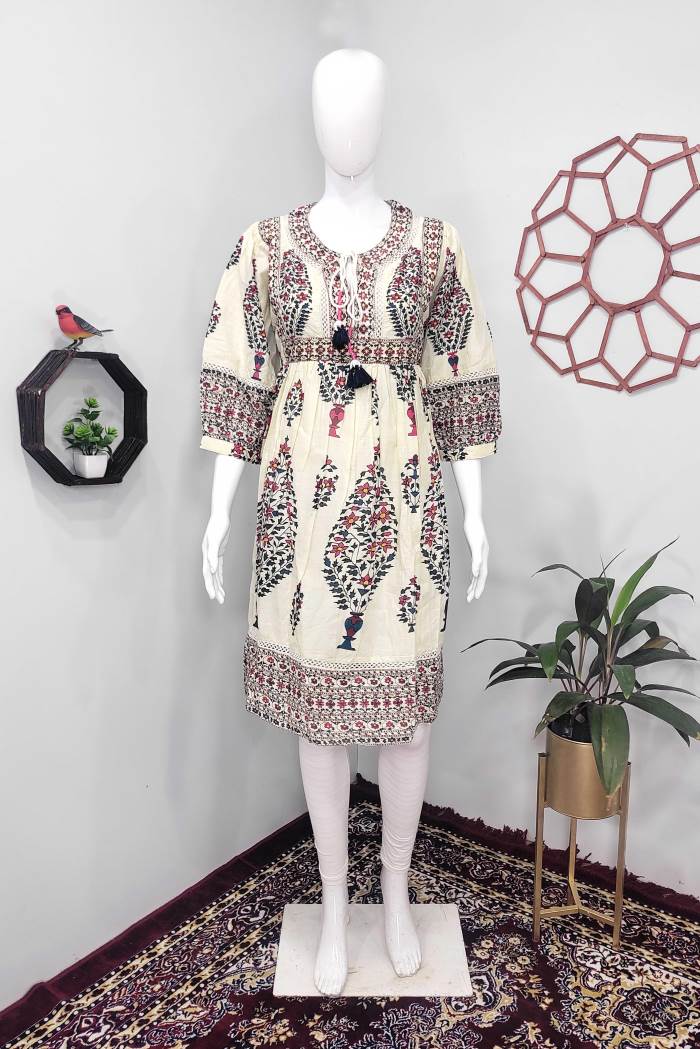 Cream Color Casual Wear Short Kurti