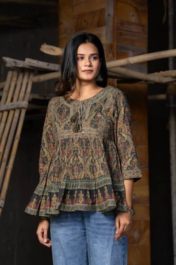 Mehandi Color Casual Wear Designer Short Kurti