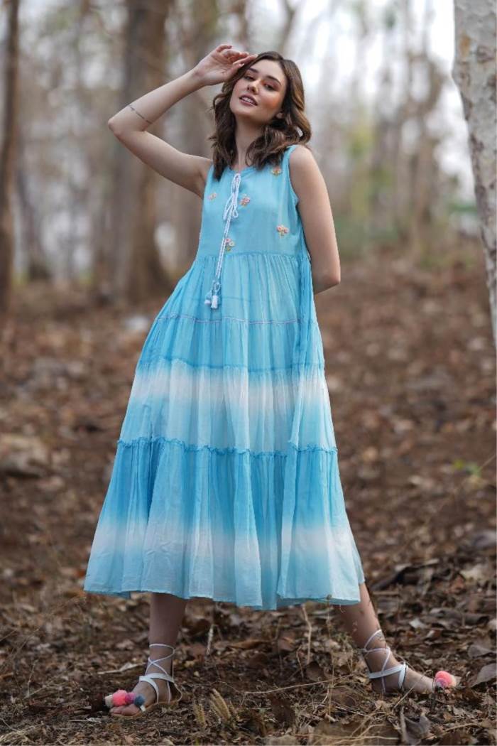 Sky Color Party Wear Designer Gown kurti