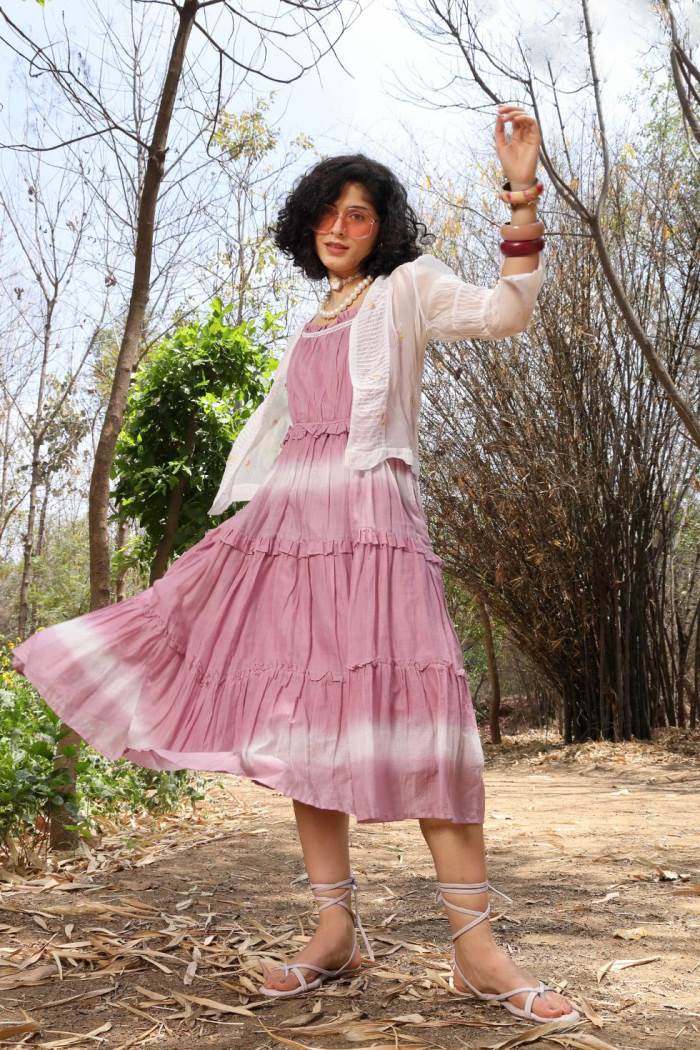 Pink Color Casual Collection Cotton Gown Kurti with Koti