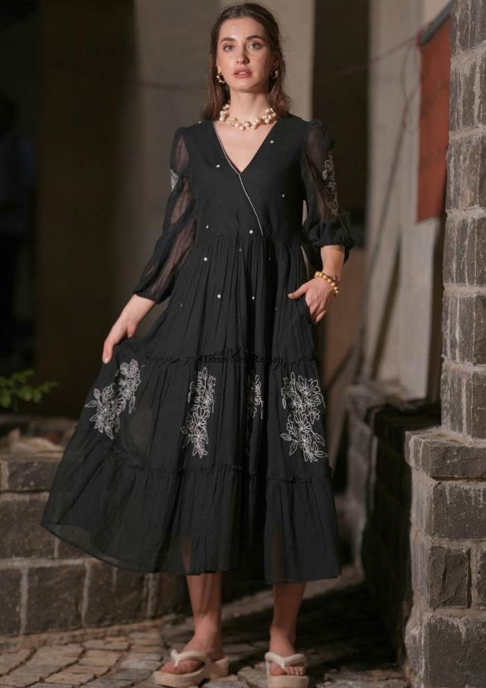 Black Color Casual Collection Designer Cotton Gown Kurti