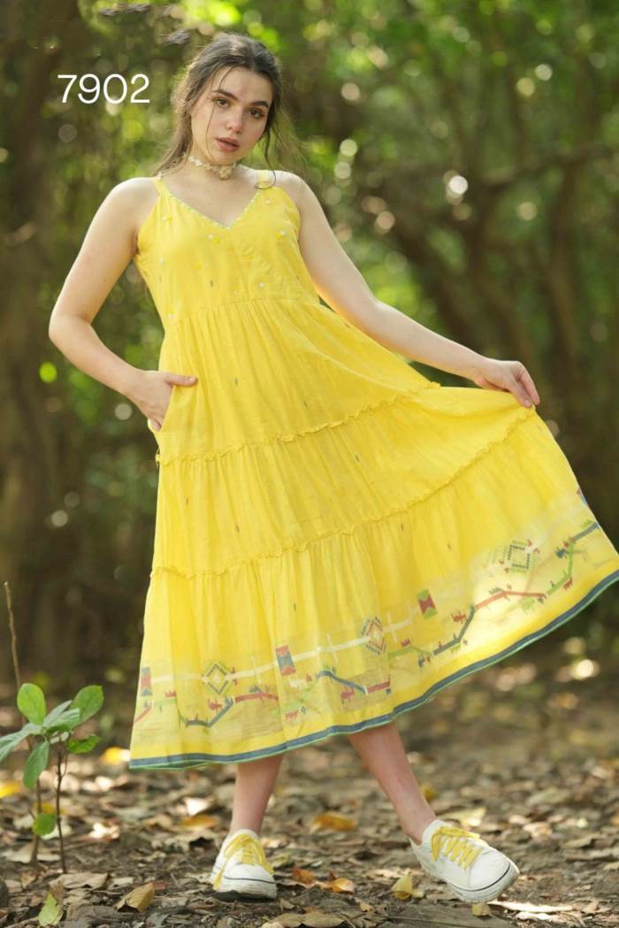 Yellow Colour Casual Collection Frock Style Kurti