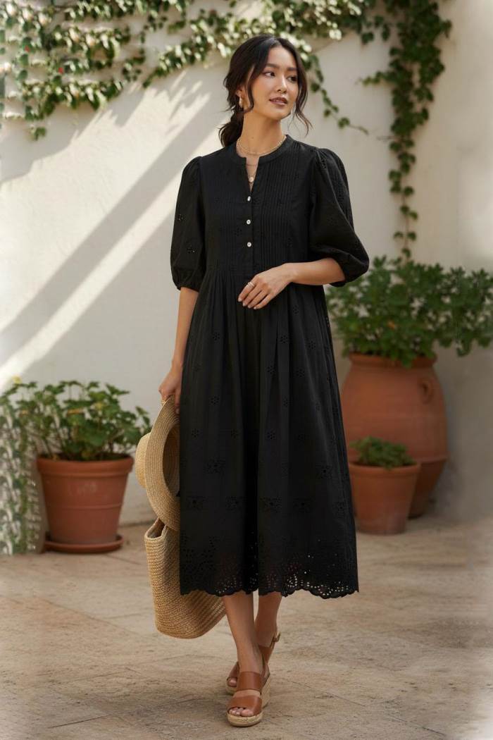 Black Color Casual Collection Cotton Gown Kurti