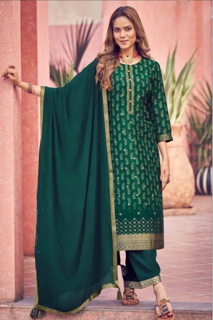 Green Color Viscose Straight Salwar Suit