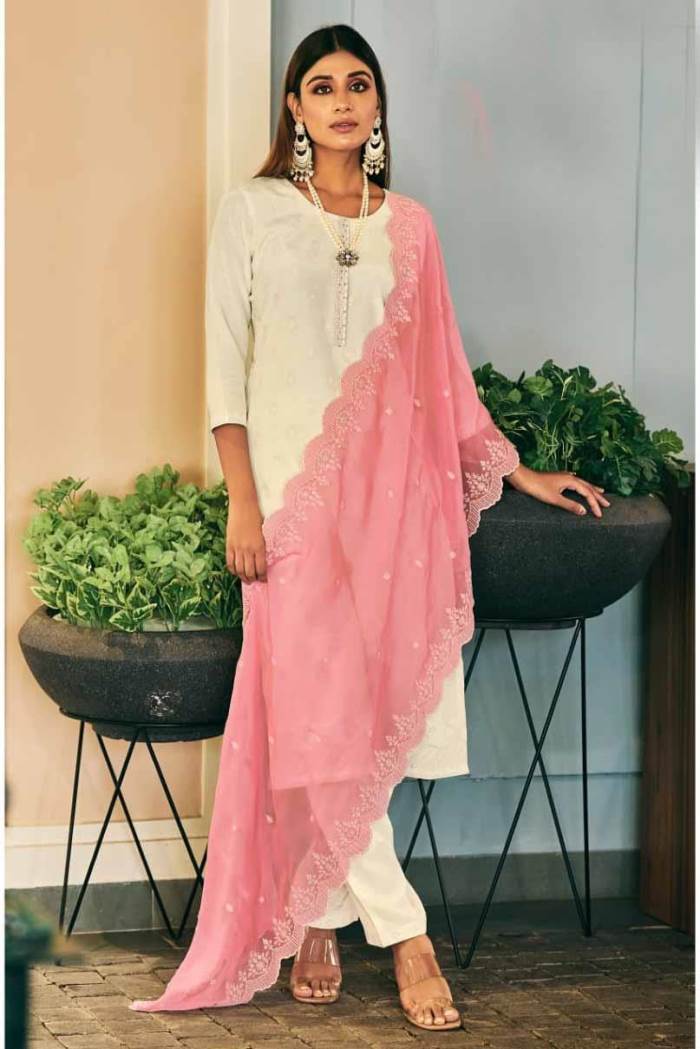 Cream Color Party Wear Designer Kurti Set