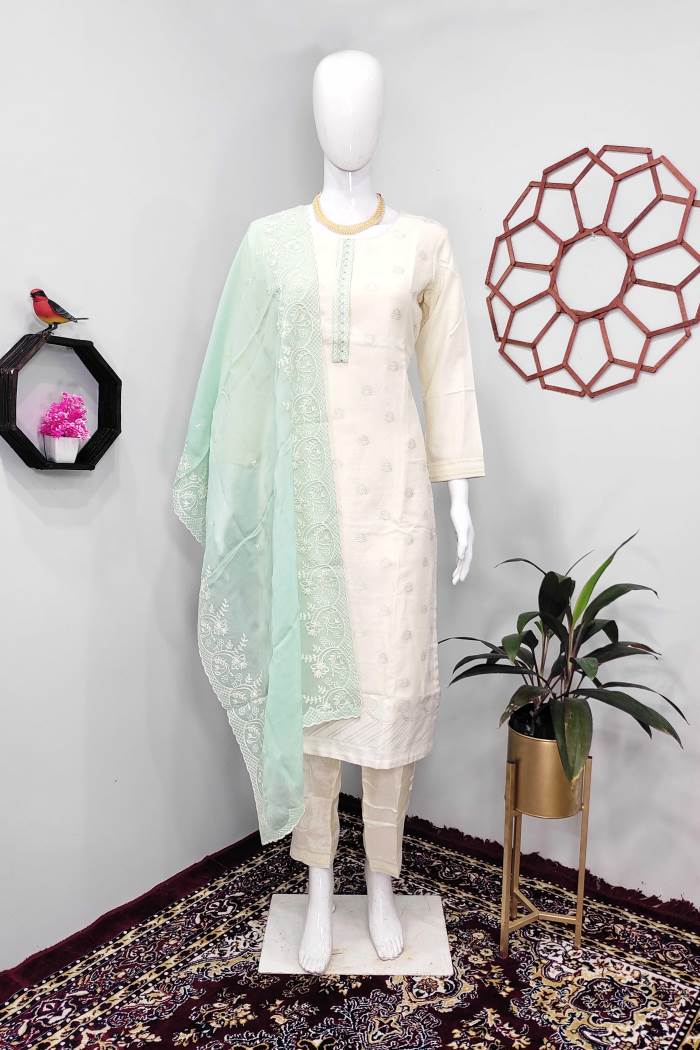 Cream Color Party Wear Designer kurti Set
