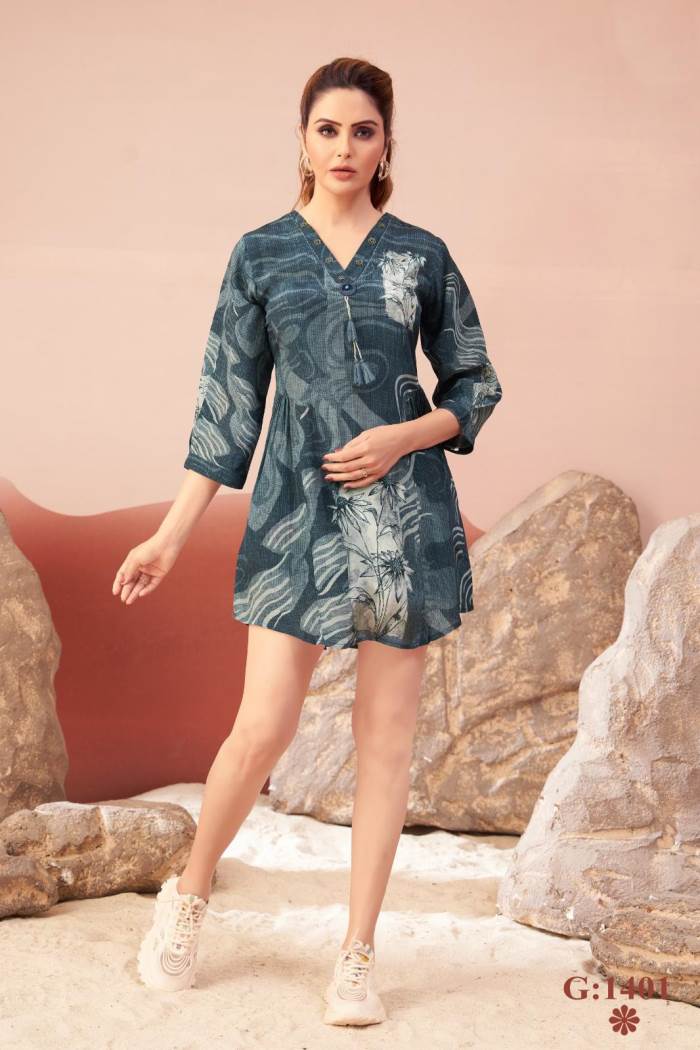 Blue Color Casual Wear Short Kurti