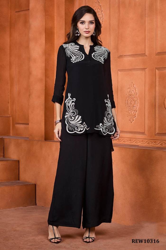 Black Color Party Wear Designer Indo-Western Plazo Suit