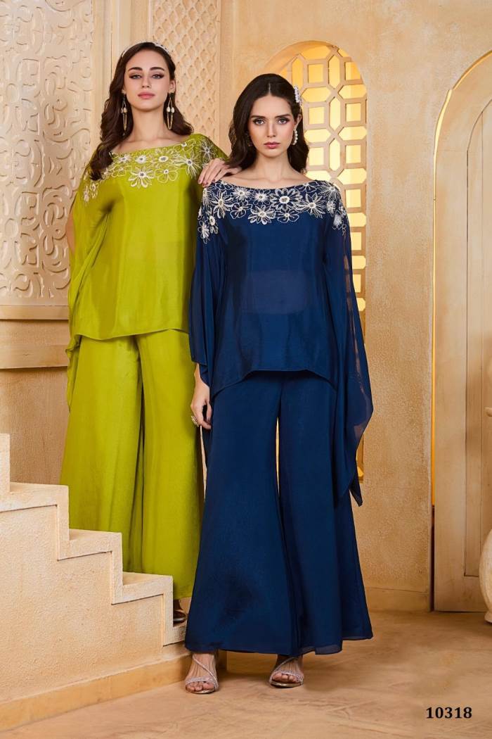 Blue Color Party Wear Designer Indo-Western Plazo Suit