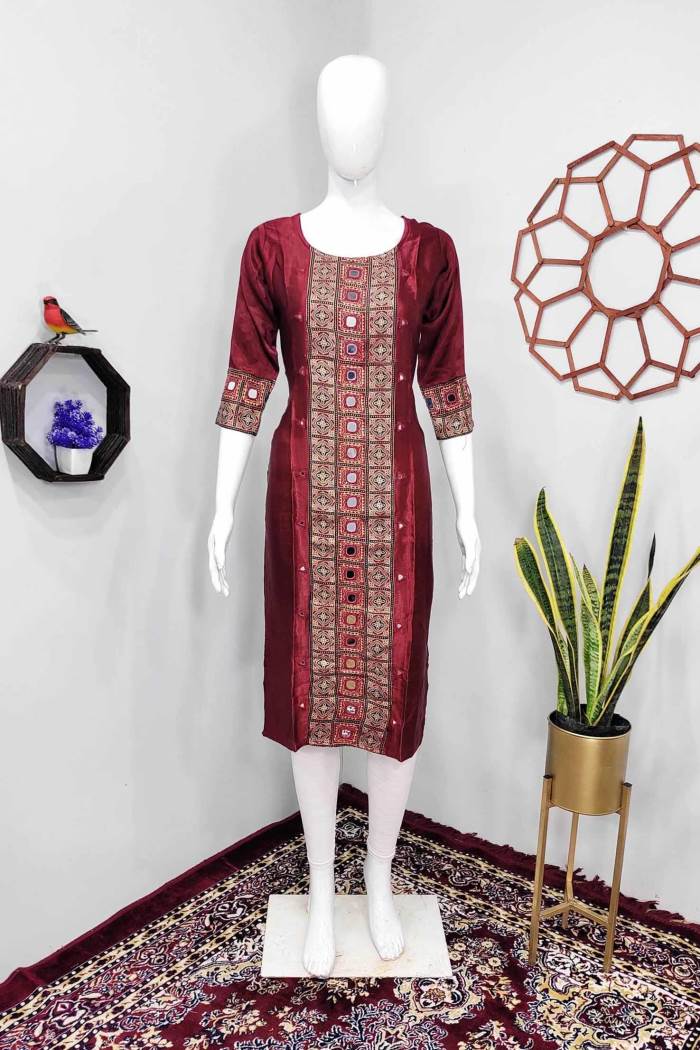 Maroon Color Casual Wear Designer Straight Kurti