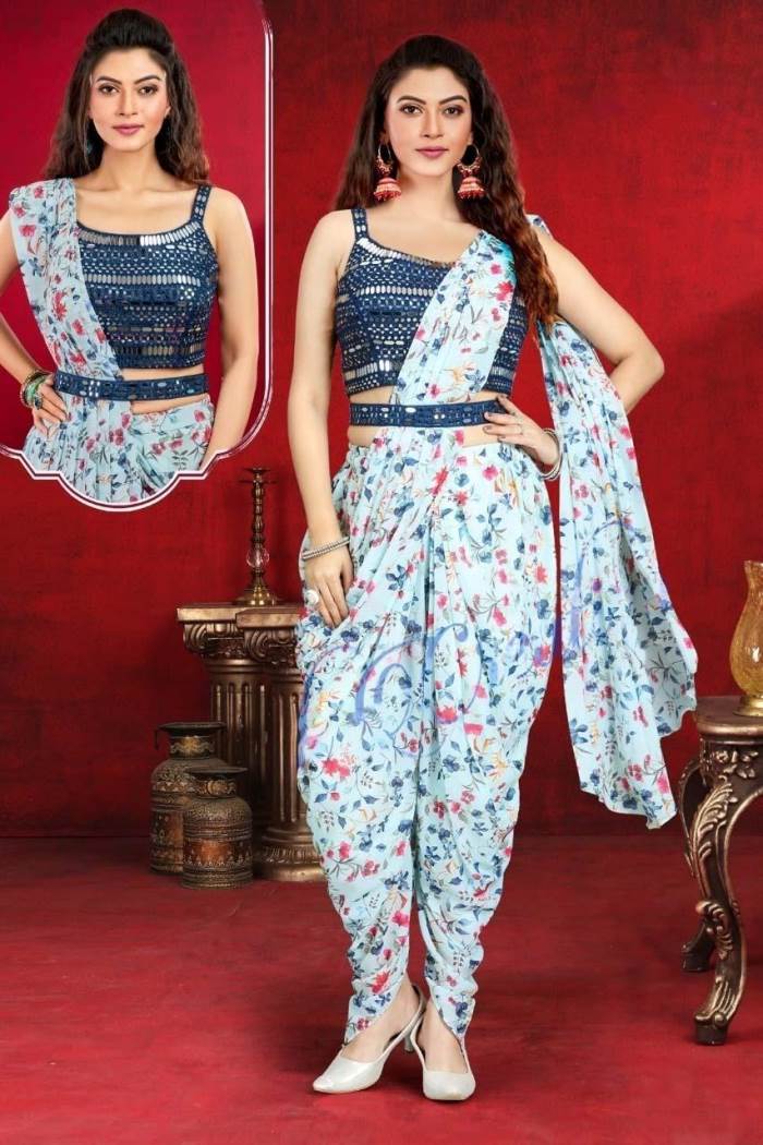 Navy Color Party Wear Designer Indo-Western Dhoti With Belt