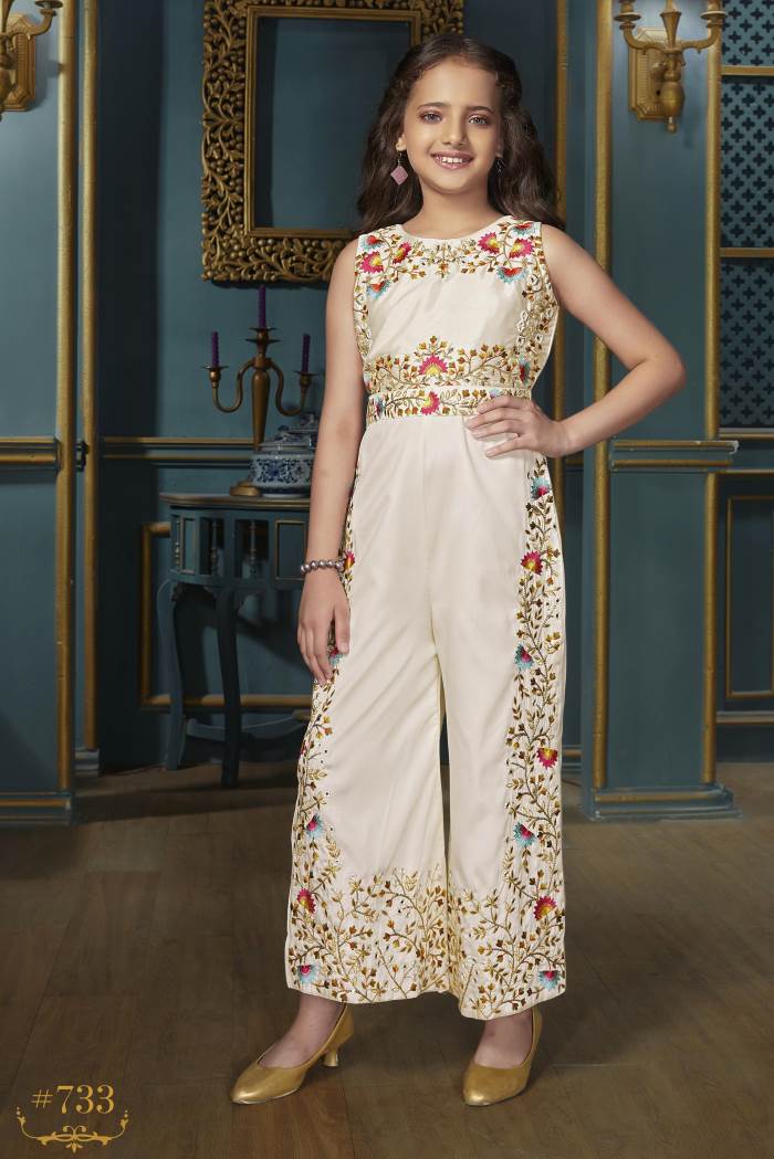 Cream Color Party Wear Indo Western Jumpsuit