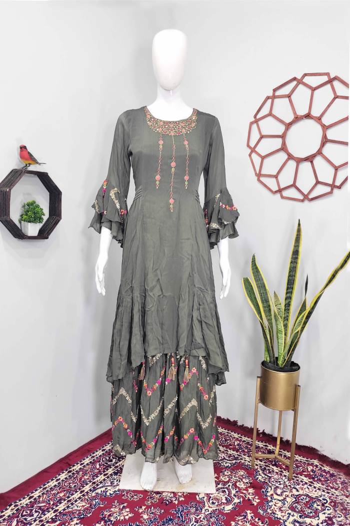 Grey Color Party Wear Designer Gown 