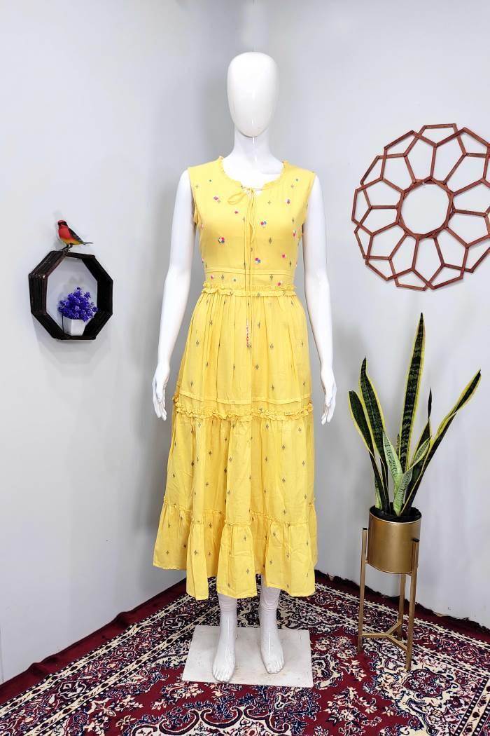 Yellow Color Casual Wear Designer Gown Kurti