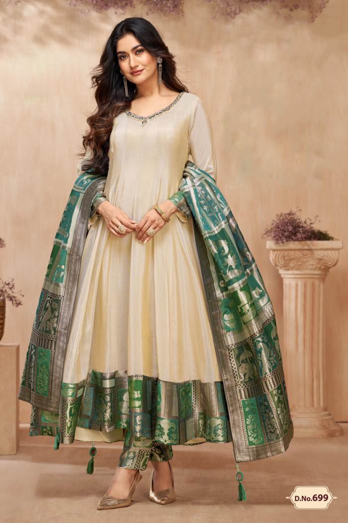 Offwhite Color Party Wear Designer Anarkali Style Suit