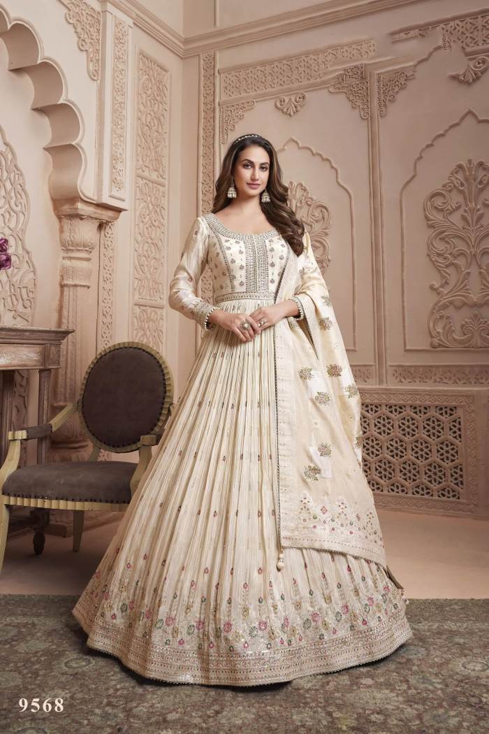 Cream Color Party Wear Designer Gown