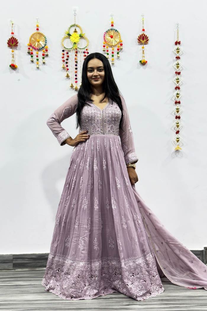 Lilac Color Party Wear Designer Gown