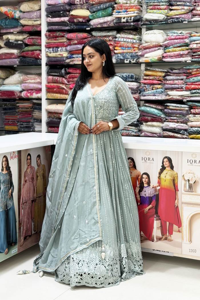 Grey Color Party Wear Designer Gown